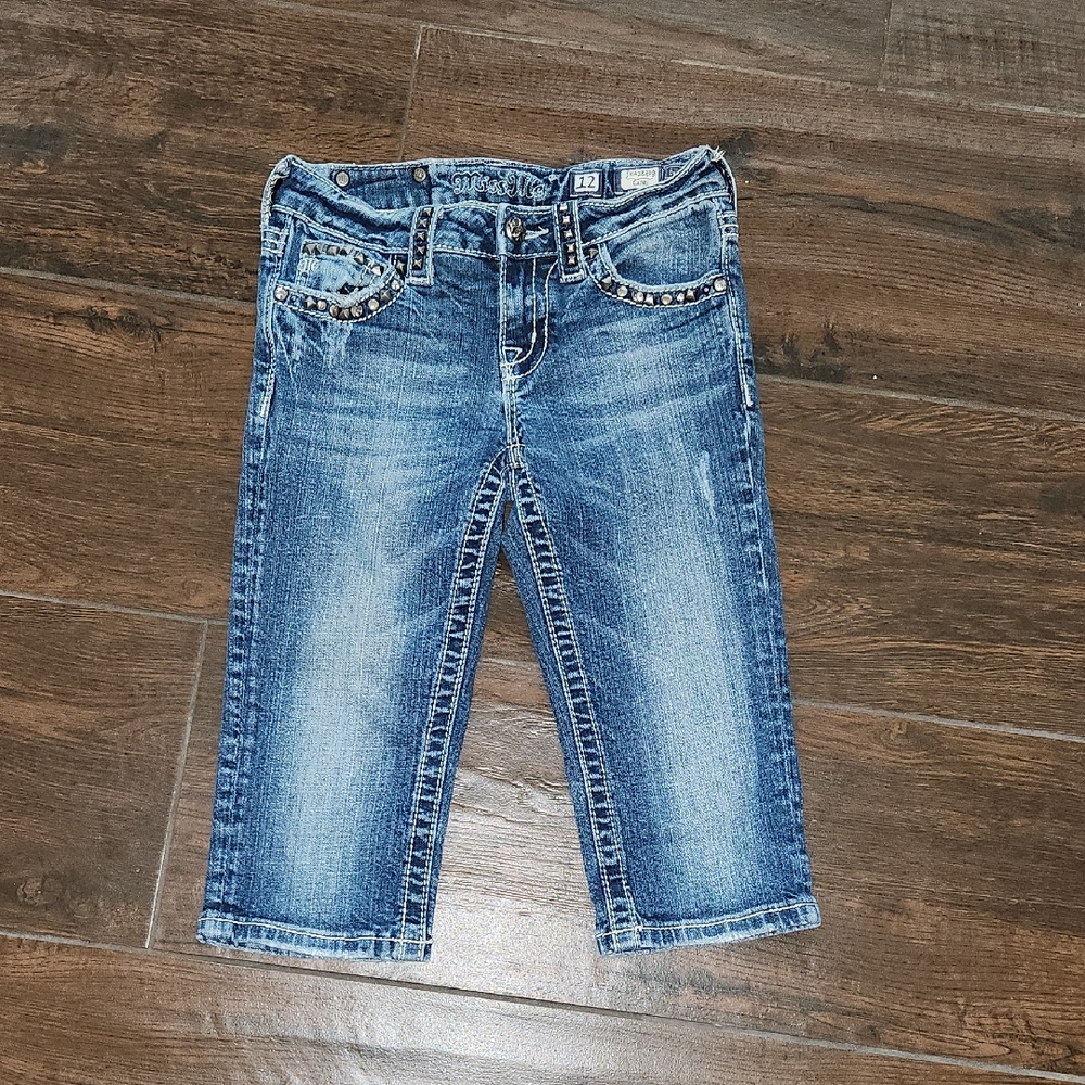 Miss Me- Kids- Studded Blue Denim Capris - Size 12